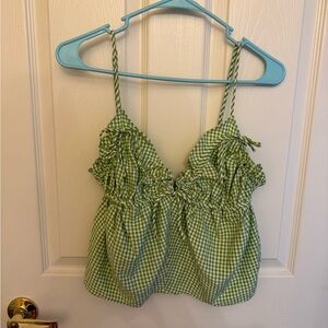 Altar'd State Green Checkered Crop Top